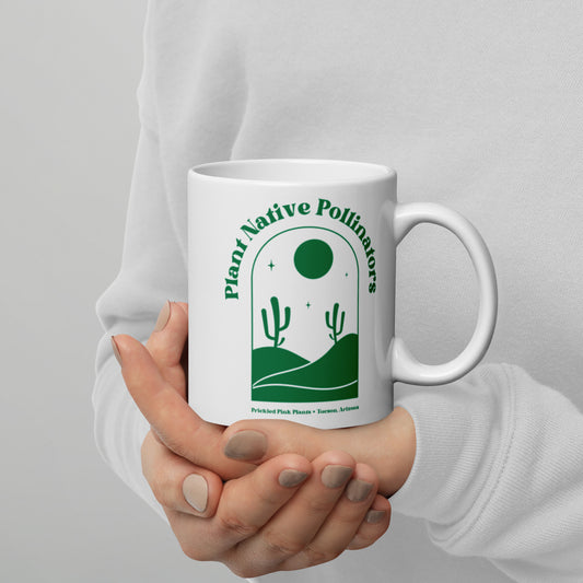 "Plant Native Pollinators" White glossy mug