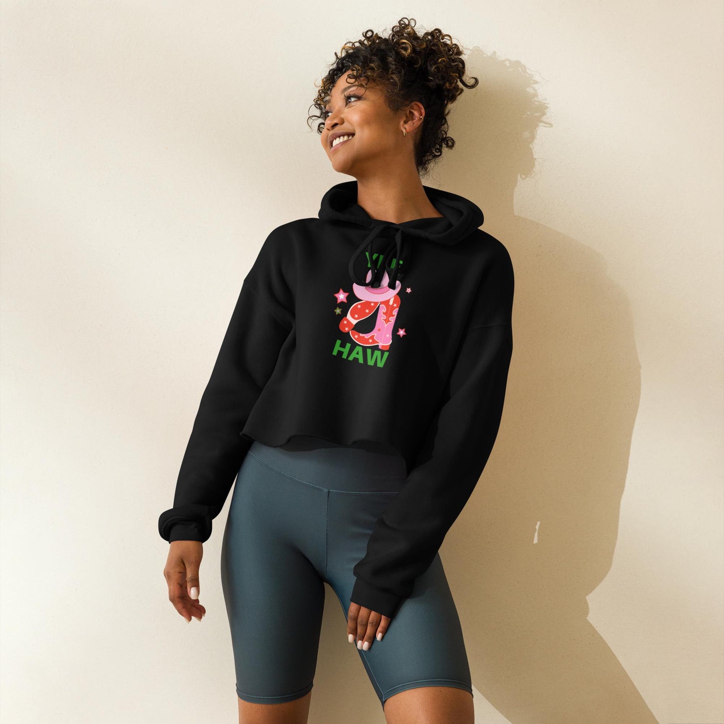 Yee Haw Prickled Pink Plants Crop Hoodie