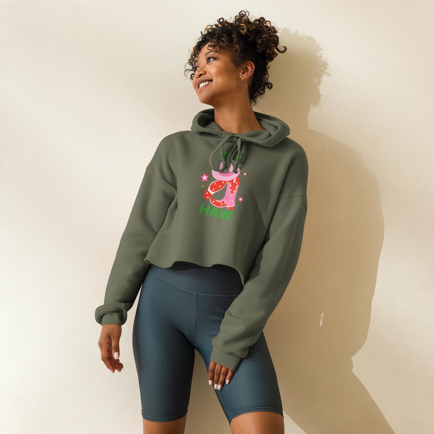 Yee Haw Prickled Pink Plants Crop Hoodie